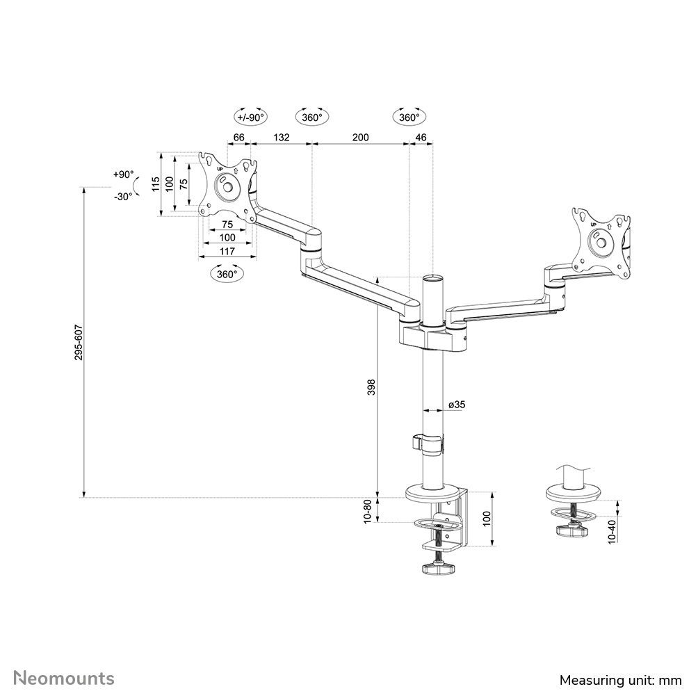 Neomounts DS60-425WH2 Support d'écran à fixer 17-27" - économie d'espace